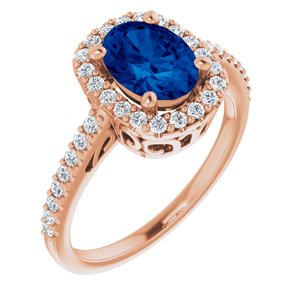 14K Rose Chatham® Created Blue Sapphire & 1/3 CTW Diamond Ring - Siddiqui Jewelers