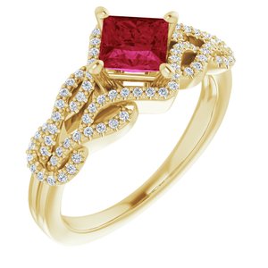 14K Yellow Chatham® Created Ruby & 1/5 CTW Diamond Ring - Siddiqui Jewelers
