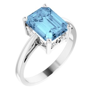 14K White Aquamarine Scroll Setting® Ring-Siddiqui Jewelers
