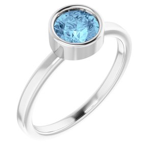 Rhodium-Plated Sterling Silver 6 mm Round Imitation Aquamarine Ring-Siddiqui Jewelers