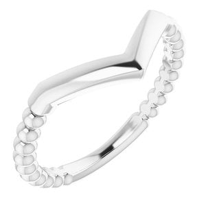 14K White Stackable Beaded "V" Ring - Siddiqui Jewelers