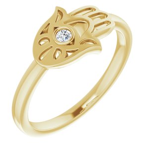 14K Yellow .03 CTW Diamond Hamsa Ring - Siddiqui Jewelers