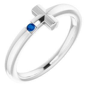14K White 1.5 mm Round Genuine Blue Sapphire Youth Cross Ring - Siddiqui Jewelers