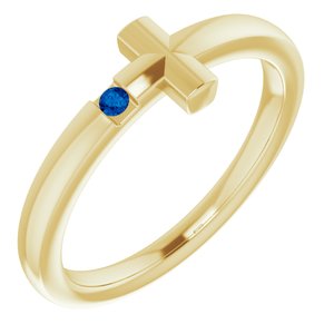14K Yellow 1.5 mm Round Genuine Blue Sapphire Youth Cross Ring - Siddiqui Jewelers