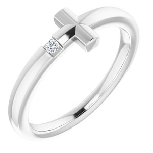 14K White 1.5 mm Round Diamond Youth Cross Ring - Siddiqui Jewelers