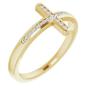 14K Yellow 1/10 CTW Diamond Sideways Cross Ring - Siddiqui Jewelers