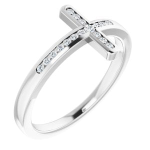 14K White 1/10 CTW Diamond Sideways Cross Ring - Siddiqui Jewelers