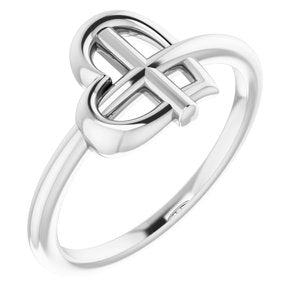 Sterling Silver Heart Cross Ring - Siddiqui Jewelers