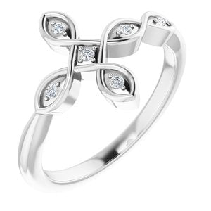 14K White .05 CTW Diamond Sideways Cross Ring - Siddiqui Jewelers