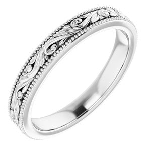14K White 3.2 mm Scroll Band Size 8 - Siddiqui Jewelers