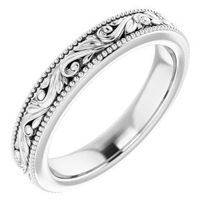 14K White 3.2 mm Scroll Band Size 4 - Siddiqui Jewelers
