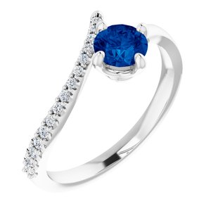 14K White Chatham® Created Blue Sapphire & 1/10 CTW Diamond Bypass Ring - Siddiqui Jewelers