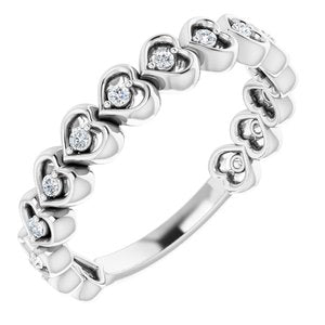 14K White 1/8 CTW Diamond Accented Heart Anniversary Band - Siddiqui Jewelers