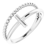 Sterling Silver Negative Space & Beaded Cross Ring - Siddiqui Jewelers
