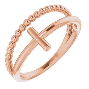 14K Rose Negative Space & Beaded Cross Ring - Siddiqui Jewelers