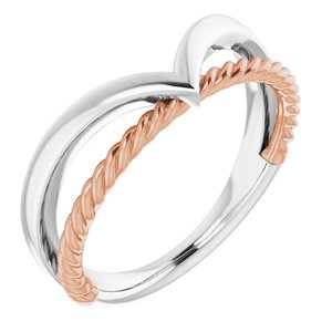 14K White & Rose Negative Space Rope Ring - Siddiqui Jewelers