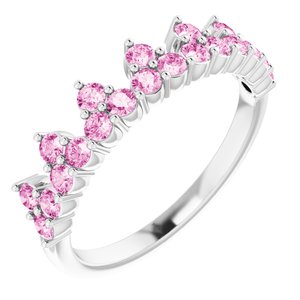 14K White Natural Pink Sapphire Crown Ring Siddiqui Jewelers