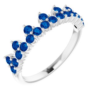 14K White Lab-Grown Blue Sapphire Crown Ring Siddiqui Jewelers