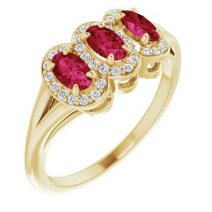 14K Yellow Chatham® Created Ruby & 1/6 CTW Diamond Ring - Siddiqui Jewelers