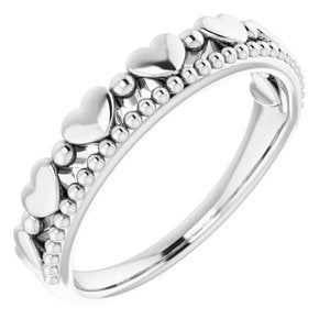 14K White Stackable Beaded Heart Ring - Siddiqui Jewelers