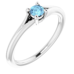 Sterling Silver Imitation Aquamarine Youth Solitaire Ring - Siddiqui Jewelers