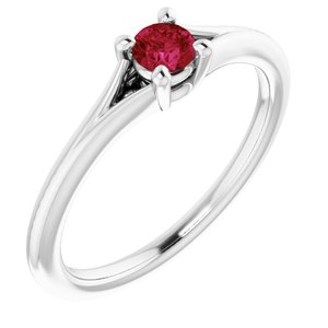 14K White Chatham® Lab-Created Ruby Youth Solitaire Ring - Siddiqui Jewelers