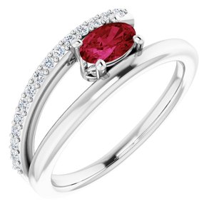 14K White Chatham® Lab-Created Ruby & 1/8 CTW Diamond Ring - Siddiqui Jewelers