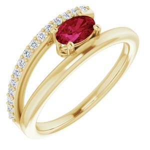 14K Yellow Chatham® Lab-Created Ruby & 1/8 CTW Diamond Ring - Siddiqui Jewelers