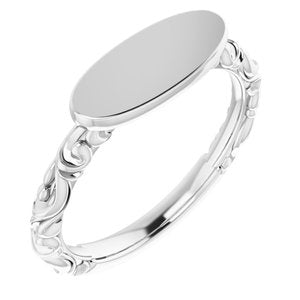 14K White 13x5.5 mm Oval Signet Ring - Siddiqui Jewelers