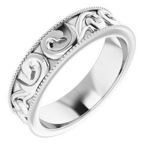 14K White 5 mm Scroll Band with Milgrain  Size 6.5 - Siddiqui Jewelers
