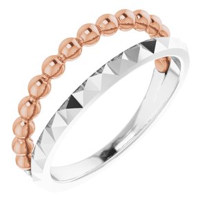 14K White & Rose Beaded & Geometric Stacked Ring - Siddiqui Jewelers