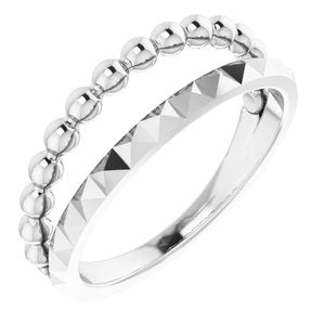 14K White Beaded & Geometric Stacked Ring - Siddiqui Jewelers