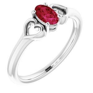 Sterling Silver 5x3 mm Oval Imitation Ruby Youth Heart Ring - Siddiqui Jewelers