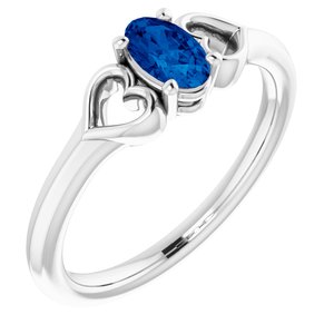 14K White Chatham® Lab-Created Blue Sapphire Youth Heart Ring - Siddiqui Jewelers