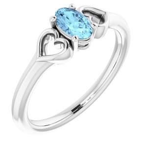 Sterling Silver 5x3 mm Oval Imitation Aquamarine Youth Heart Ring - Siddiqui Jewelers