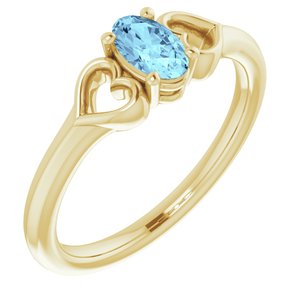 14K Yellow 5x3 mm Oval Aquamarine Youth Heart Ring - Siddiqui Jewelers
