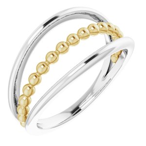 14K White & Yellow Negative Space Beaded Ring - Siddiqui Jewelers