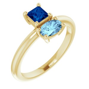 14K Yellow Blue Sapphire & Aquamarine Ring - Siddiqui Jewelers