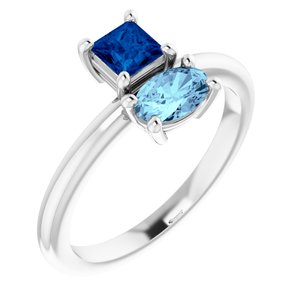 14K White Blue Sapphire & Aquamarine Ring - Siddiqui Jewelers