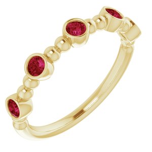 14K Yellow Chatham® Created Ruby Stackable Beaded Ring - Siddiqui Jewelers