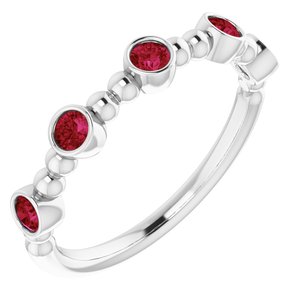 14K White Chatham® Created Ruby Stackable Beaded Ring - Siddiqui Jewelers