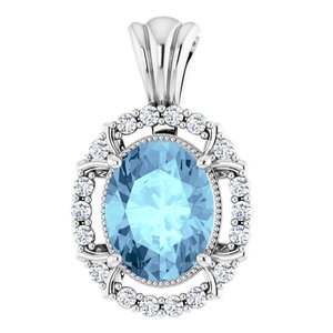 14K White Aquamarine & 1/6 CTW Diamond Pendant  -Siddiqui Jewelers