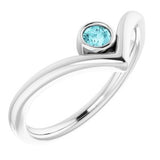 Sterling Silver Blue Zircon Solitaire Bezel-Set "V" Ring - Siddiqui Jewelers