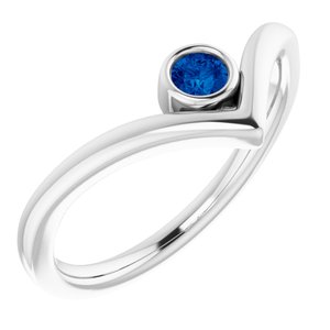 14K White Blue Sapphire Solitaire Bezel-Set "V" Ring - Siddiqui Jewelers