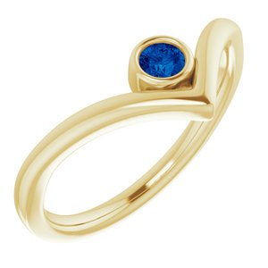 14K Yellow Chatham® Created Blue Sapphire Solitaire Bezel-Set "V" Ring - Siddiqui Jewelers