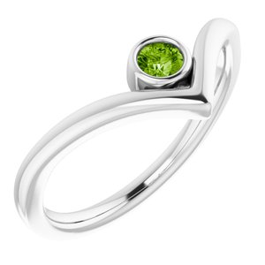 14K White Peridot Solitaire Bezel-Set "V" Ring - Siddiqui Jewelers