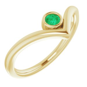 14K Yellow Chatham® Created Emerald Solitaire Bezel-Set "V" Ring - Siddiqui Jewelers