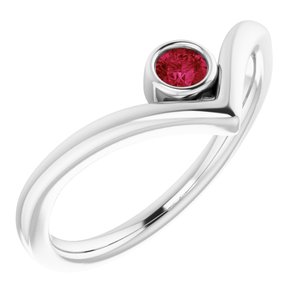 14K White Chatham® Ruby Solitaire Bezel-Set "V" Ring - Siddiqui Jewelers
