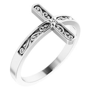 14K White Sideways Cross Ring - Siddiqui Jewelers