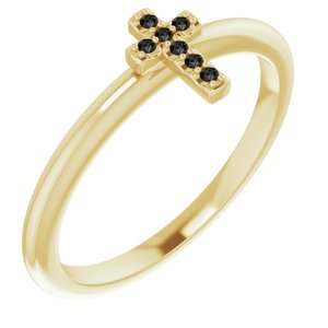 14K Yellow .03 CTW Black Diamond Stackable Cross Ring-Siddiqui Jewelers